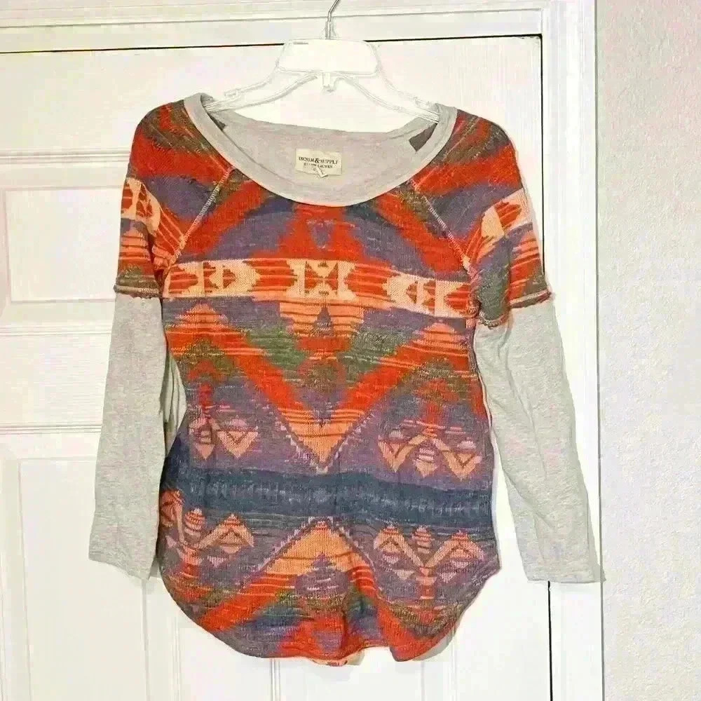 Denim Supply Ralph Lauren Sweater Top Aztec Country Western Long Sleeve Bohemian